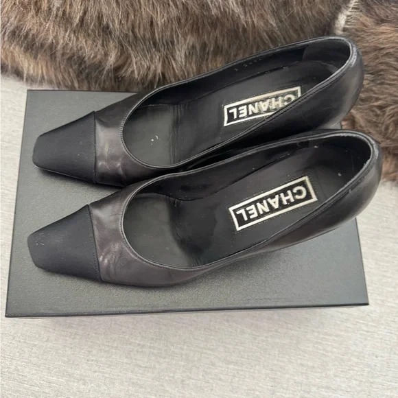 Chanel Black Heels with Mesh Design